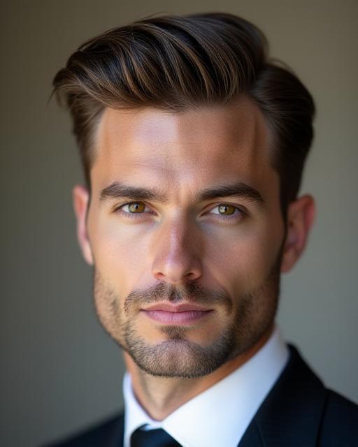 A classic side-part hairstyle on a gentleman.